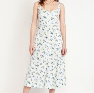 NWT - Old Navy Linen Blend Fit & Flare "Blue Floral" Midi Dress - Size XXL Tall